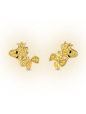 18K Gold / 925 Sterling Silver Peanuts Woodstock Yellow Gemstone Stud Earrings